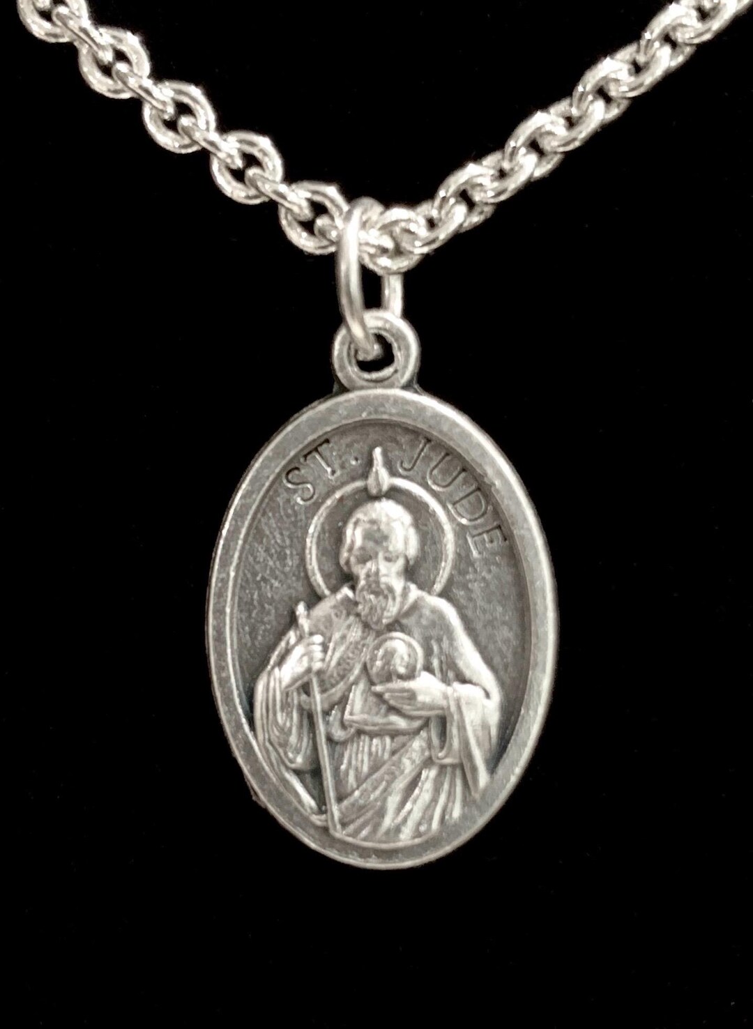 St Jude Medal Silver Necklace - Etsy UK