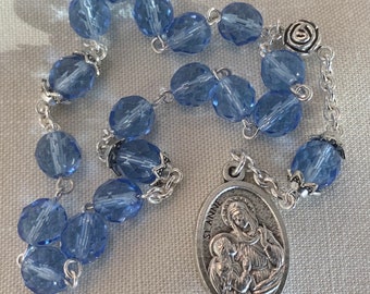 St Anne Chaplet - Blue Crystal Saint Anne Chaplet, St Anne Rosary, St Anne Medal, Handmade Chaplet, Traditional Chaplet