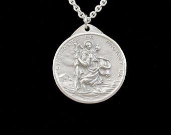 Medalla de San Cristóbal y Nuestra Señora del Camino: Collar bañado en plata