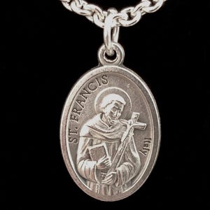 St Francis Medal - St Francis Necklace, St Francis of Assisi Medal, Saint Francis Medal with Silver Chain