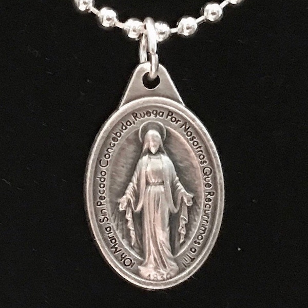 Spanish Miraculous Medal - Spanish Virgin Mary Necklace, Collar del Medalla Milagrosa