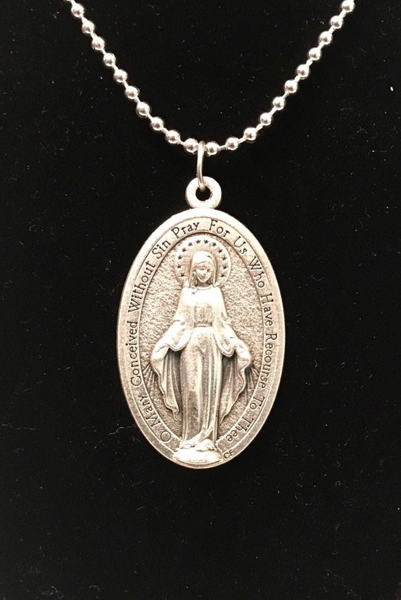 My Big Holy Mary Blue! Collana Lunga Con Grande Medaglia Madonna Miracolosa, Dipinta A Mano! Handmade In Italy! - Italia - Foto 5