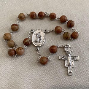 St Francis Chaplet in Jasper, Saint Francis Chaplet, St Francis Rosary, St Francis Medal, Franciscan Chaplet, Franciscan Crucifix