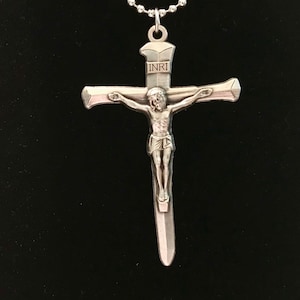 Silver Crucifix Necklace - Large Cross Pendant with Nail Crucifix Design, Great as Mens Cross Necklace