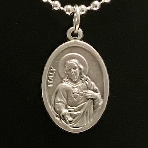 Sacred Heart Medal Necklace, Sacred Heart of Jesus Medal