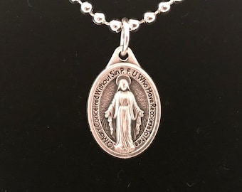 Collar Medalla Milagrosa Pequeña - Cadena de Plata con Colgante Virgen María