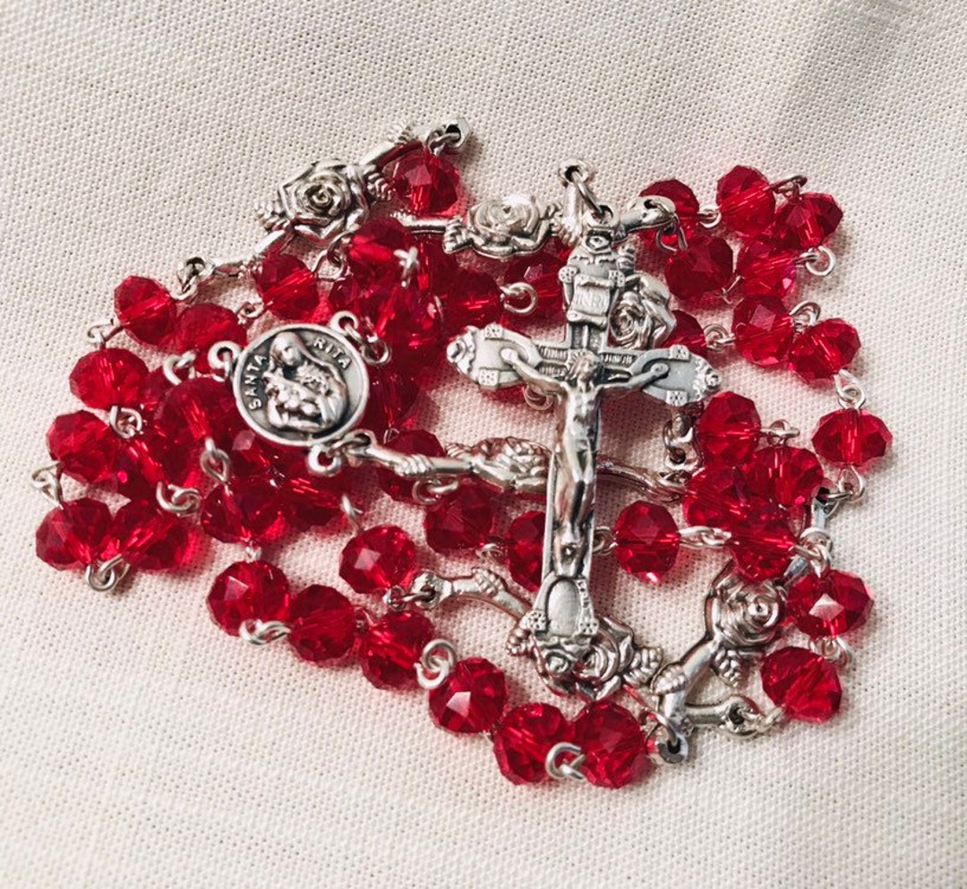 St Rita Necklace - Red Rose Rosary, Traditional Rosary - Etsy