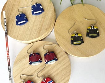 Earrings Hockey, NHL, PWHL and other inspired handpainted. Team of your choice! Perfect gift for hockey fans