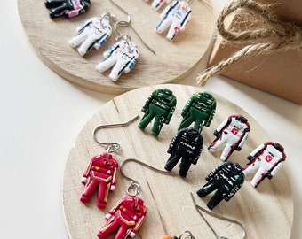 Earrings F1, nascar, FE, F1 academy inspired handpainted. Team of your choice! 2026 season available! Perfect gift for racing fans!