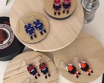 Earrings Hockey, NHL, PWHL and other inspired handpainted. Team of your choice! Perfect gift for hockey fans