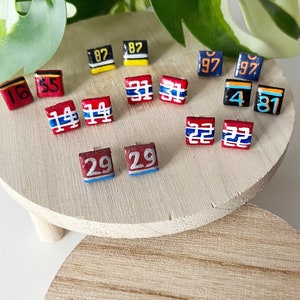 Sports player earrings, hand painted, customizable. Hockey, f1, football etc