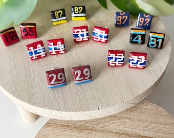 Sports player earrings, hand painted, customizable. Hockey, f1, football etc