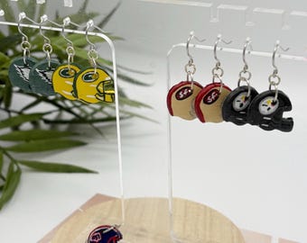 Earrings NFL, CFL helmets inspired handpainted. Team of your choice! Perfect gift for football fans