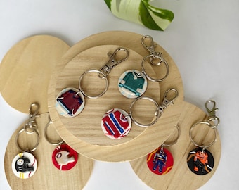 Keychain hockey, F1 or football. Polymer clay on wood, Perfect gift for sports fan