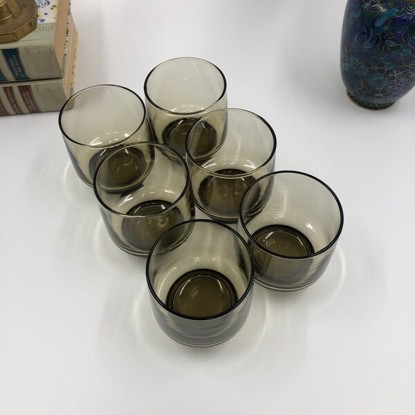 Set of 6 / Smoke Glass / lowball / juice glasses - Libbey Tawny Accent