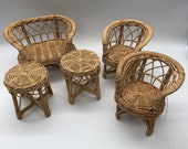 Wicker (mini) Chair set of 5. Perfect as small plant stands, or to display treasures. Not vintage, but adorable and in great condition