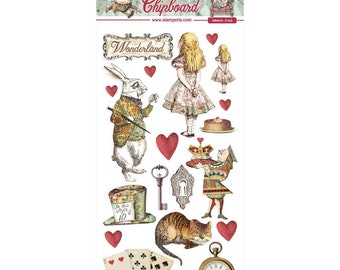 ALICE in Wonderland Adhesive Chipboard Die Cuts 21/Pkg Stamperia