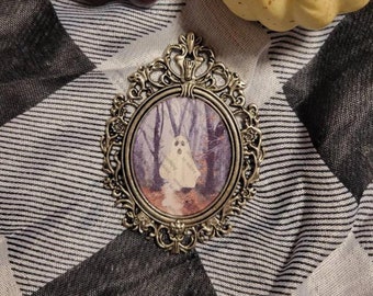 Forest Ghost Portrait: Tiny Baroque Metal Framed art 2x3 inches
