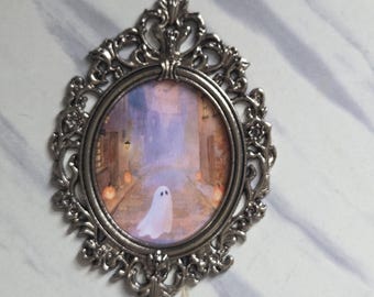 Tiny metal framed fall ghost portrait 2x3 inches