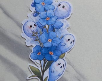 Glossy blue floral ghost sticker