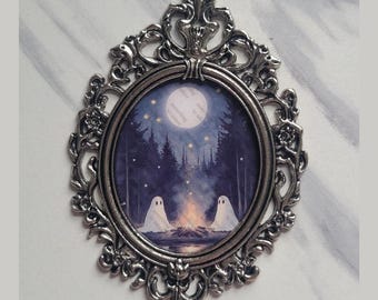 Metal Frame Tiny baroque framed campfire ghost portrait 2x3 inches Miniature art