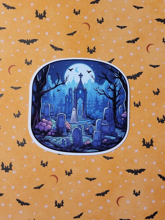 Waterproof graveyard ghost diecut sticker