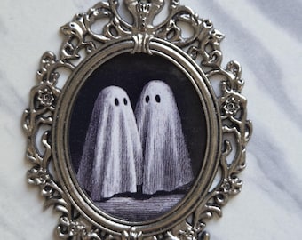 Ghost couple tiny baroque framed ghost portrait 2x3 inches