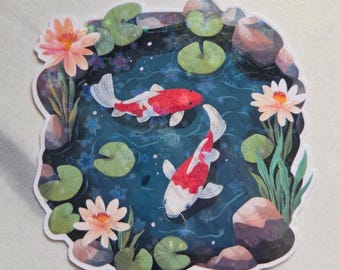 Holographic koi fish pond sticker