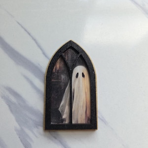 Gothic window ghost painting, small art ghost, mini art