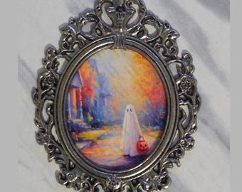 baroque framed trick or treat ghost art portrait 2x3 inches