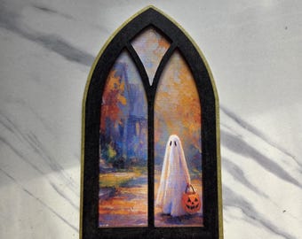 Framed Ghost Painting: Halloween Trick-or-Treat Window Art