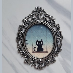Tiny baroque framed cat portrait 2x3 inches