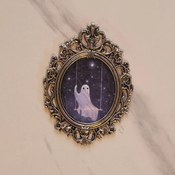 Tiny baroque framed swinging ghost portrait 2x3 inches