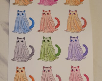 Pastel ghost cat sticker sheet