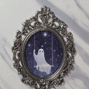 Tiny baroque framed swinging ghost portrait 2x3 inches