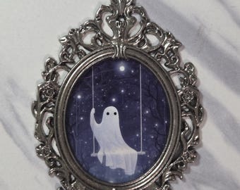 Tiny baroque framed swinging ghost portrait 2x3 inches