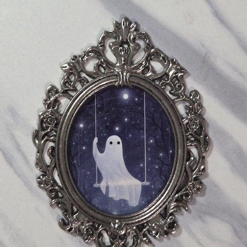 Tiny baroque framed swinging ghost portrait 2x3 inches