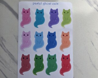 Pastel Ghost Cat Sticker Sheet (4x6 inches) – Kawaii Feline Art