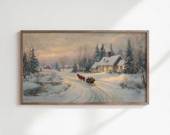 Vintage Christmas Art for Samsung Frame TV: Snowy Sleigh Ride (Digital Download)