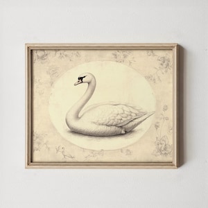 Digital Download | Vintage Art | Vintage Swan Painting | Nursery Art | Swan Painting