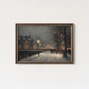 Vintage Christmas Art Print: Evening Winter Christmas Town (Digital Download)