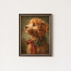 Cavapoo Dog Art Print, Vintage Christmas Dog Art: Loyal Companion (Digital Download)