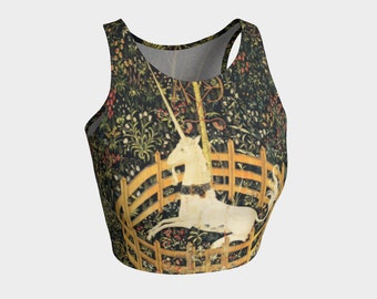 the unicorn is in captivity and no longer dead tapestry print - the unicorn tapestries - printed crop top