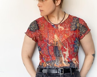 the lady and the unicorn // sight - unicorn tapestries, 1495 - transparent / see through / MESH crop top - gothic - unicorn tapestries top