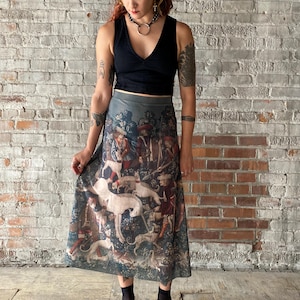 the unicorn is in captivity and depends himself tapestry print - transparent / see through / MESH midi skirt - gothic - unicorn tapestries