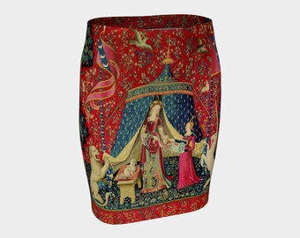 the lady and the unicorn - tapestry print - fitted printed skirt