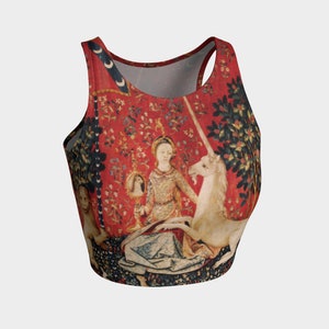 the lady and the unicorn // sight - unicorn tapestries, 1495 - 1505 - printed crop top