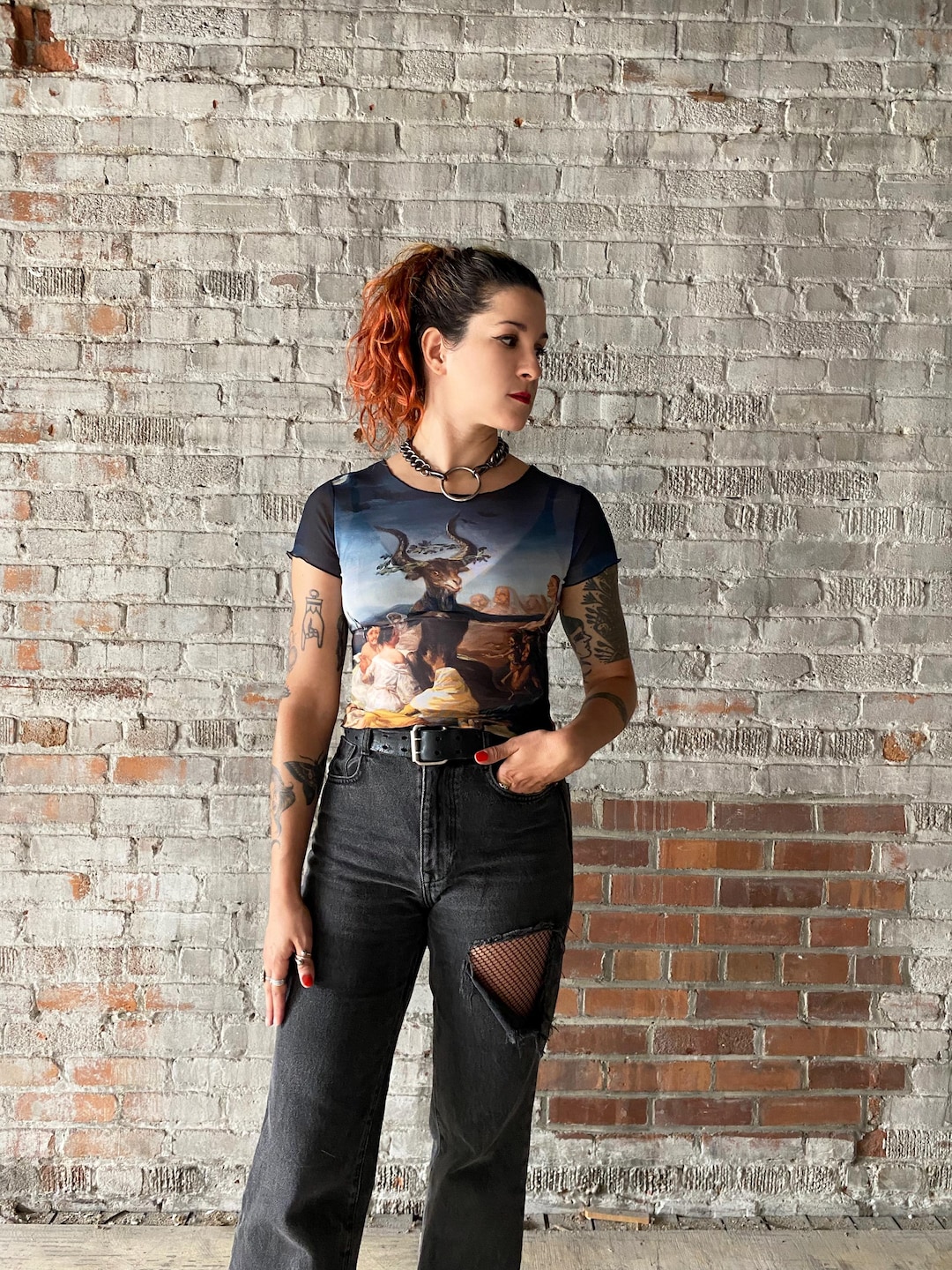 Witches' Flight // Witches Sabbath - Francisco Goya - transparent / see through / MESH short sleeve crop top - dark art gothic - Witchcraft