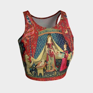 the lady and the unicorn - unicorn tapestries, 1495 - 1505 - printed crop top