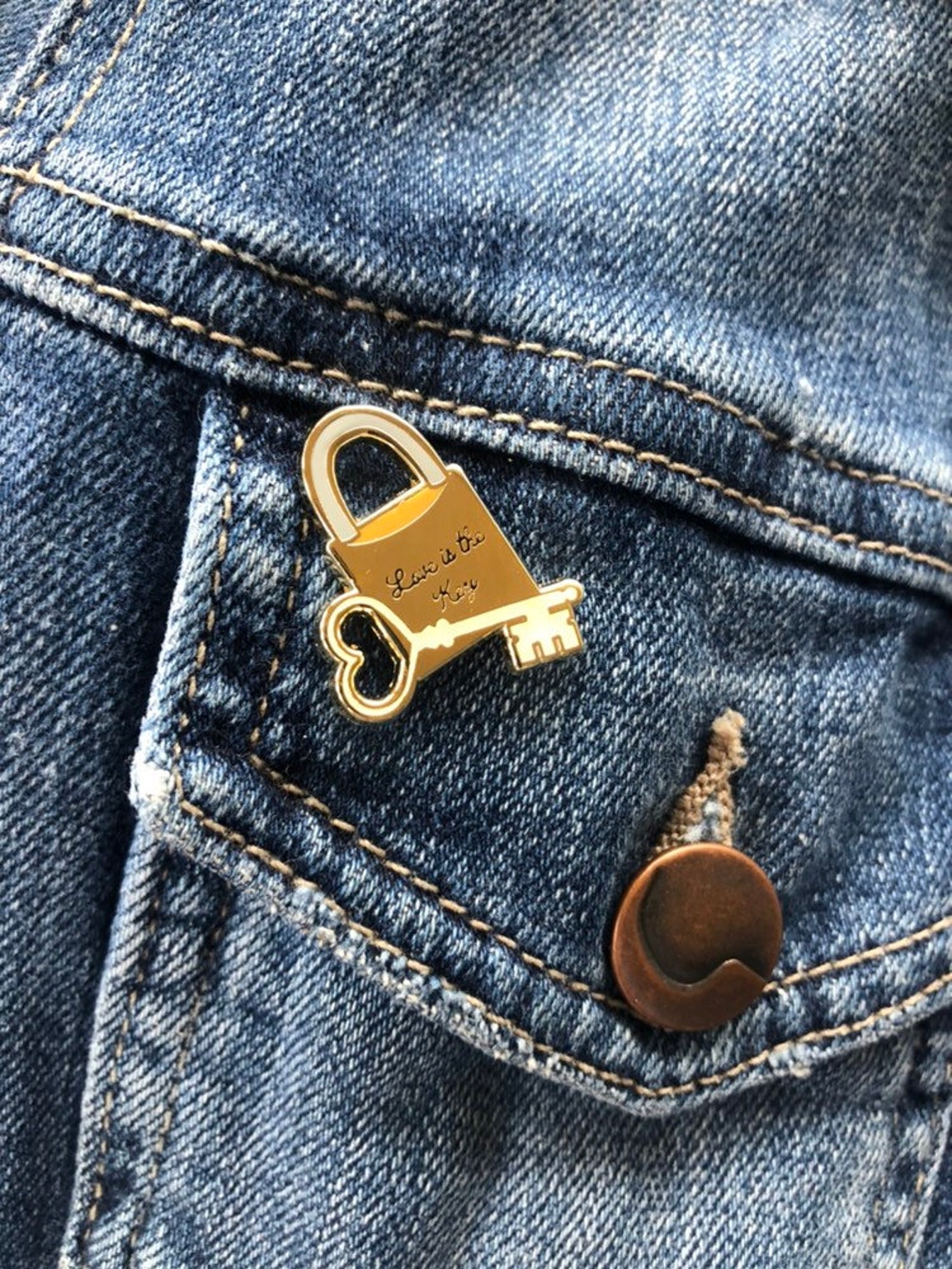Lock and Key Enamel Pin Love is They Key Enamel Lapel Custom - Etsy